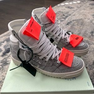 Off-White Off-Court 3.0 High Silver Glitter Sneakers Size 8 NEW